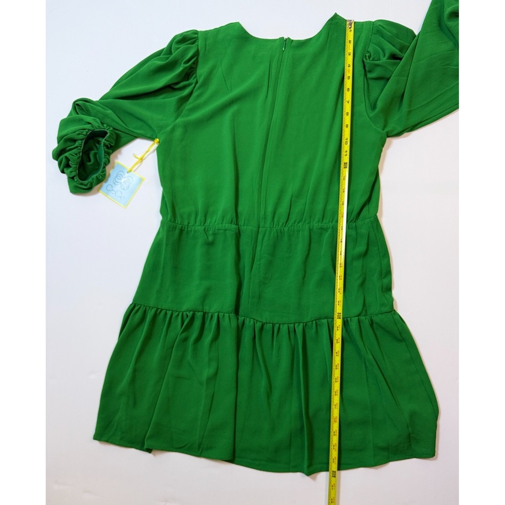 CeCe Green Puff‎ Sleeve Tiered Short Dress Size Large Lined Crepe Textured NWI - Picture 9 of 16